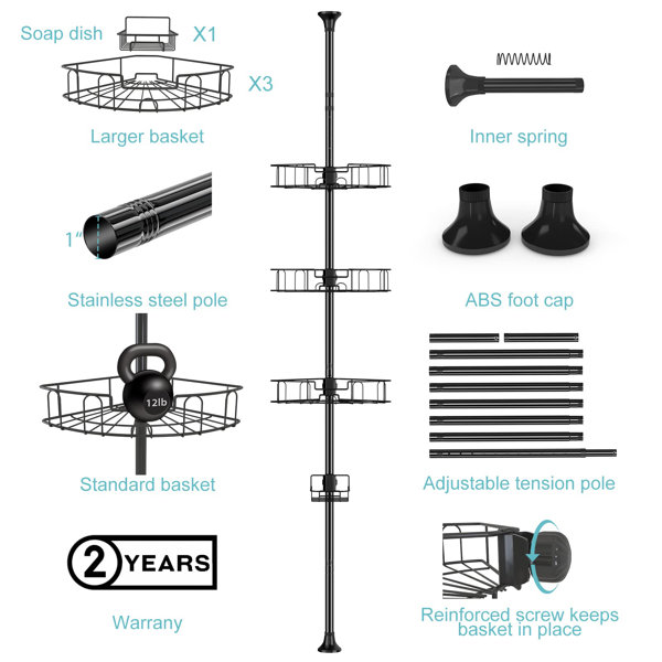 Rebrilliant Lloydine Tension Pole Stainless Steel Shower Caddy Wayfair